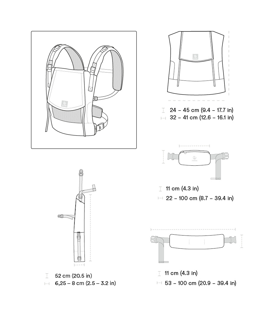 Stokke® Limas™ Mesh Verde Glaciar para portabebés, , Dimensions